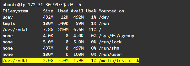 Resize Linux Partition: Use df -h command to list available partitions