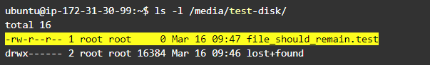 Resize Linux partition: Test file created to check whether the resized partition did not lose its data