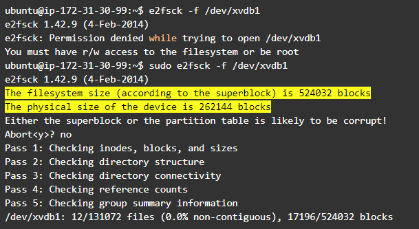 Resize Linux partition: verify partition consistency by running e2fsck