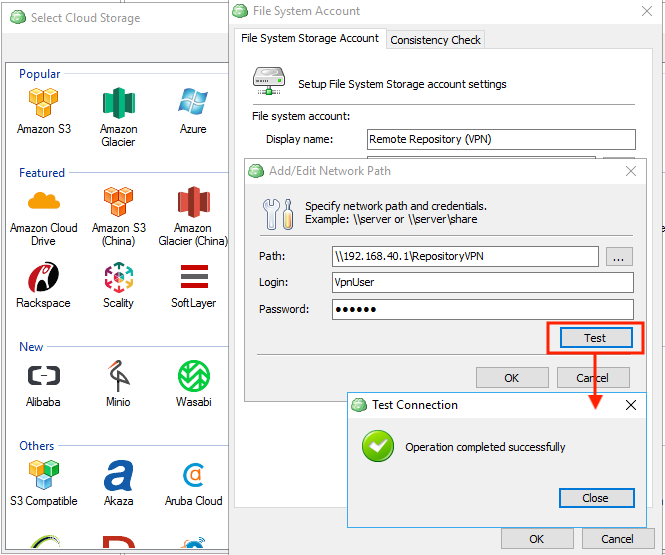 Provide a folder path and user credentials