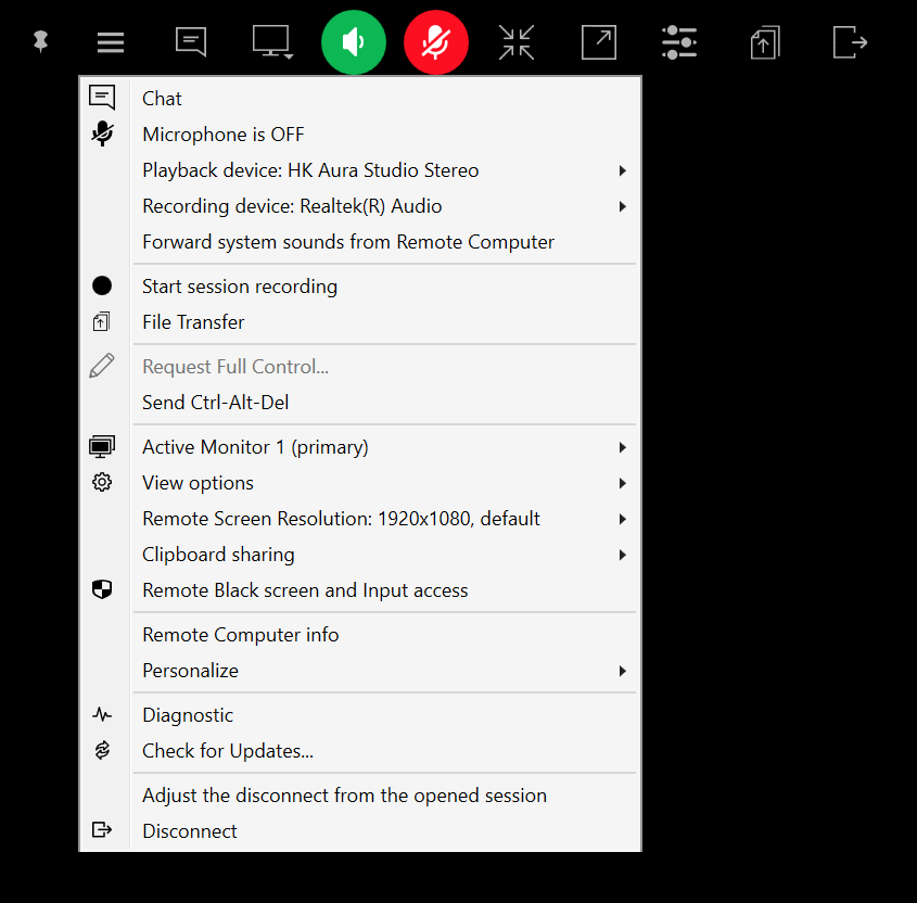 Admin menu