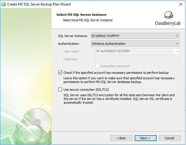 Choosing SQL Server instance for backup to Azure