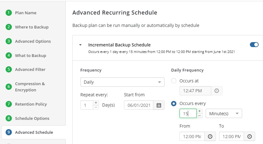Adding a Schedule to a Plan in Managed Backup Service