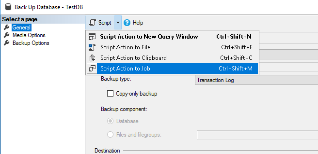 Convert T-Log backup settings to the scheduled job