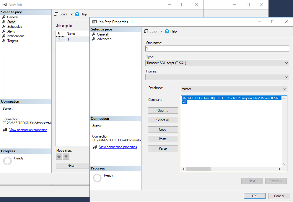 T-log Backup Resulting Step’s settings