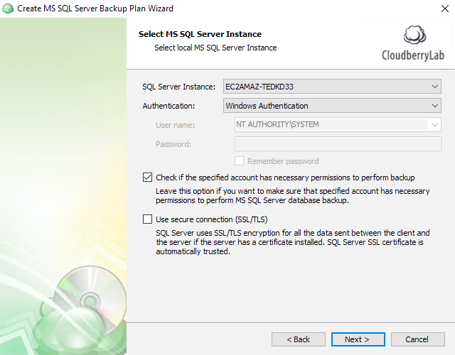 MSP360 Backup to SQL instance