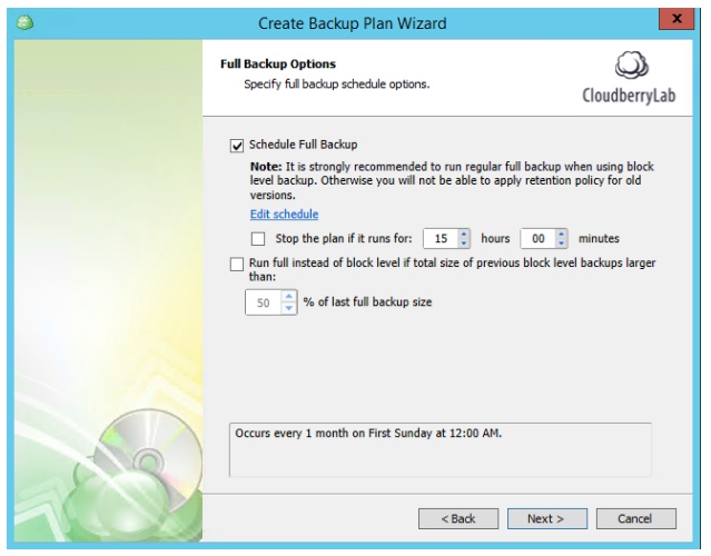 Multiple Scheduled Backups with CloudBerry Backup. Full backup options