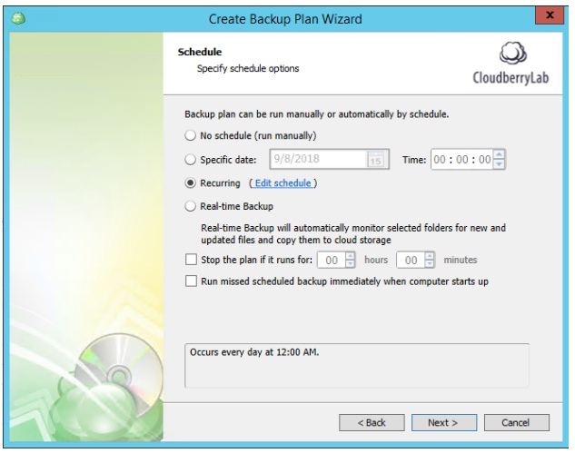 Multiple Scheduled Backups with CloudBerry Backup. Schedule settings