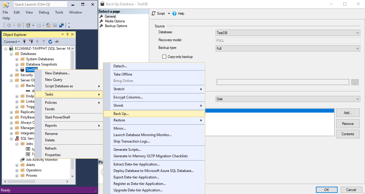 Creating automatic SQL Server backup in SQL Server Management Studio