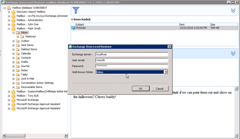 Exchange Server connection properties