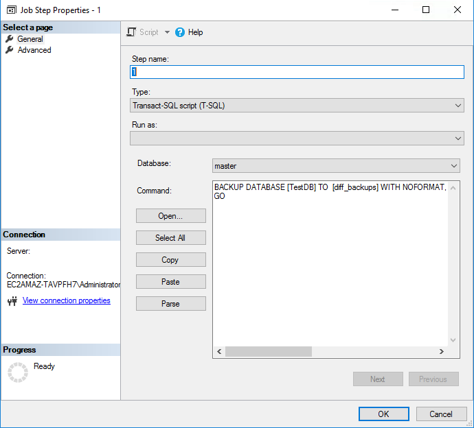 Generated script for automatic SQL Server backup