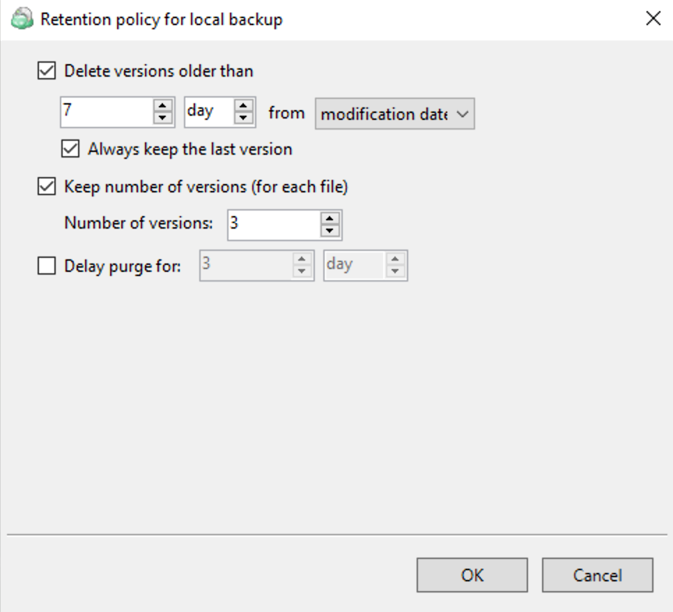 Retention policy configuration