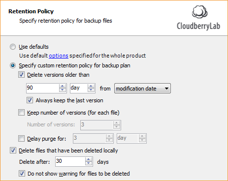 Retention policy step