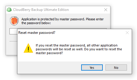 Reset master password dialog box