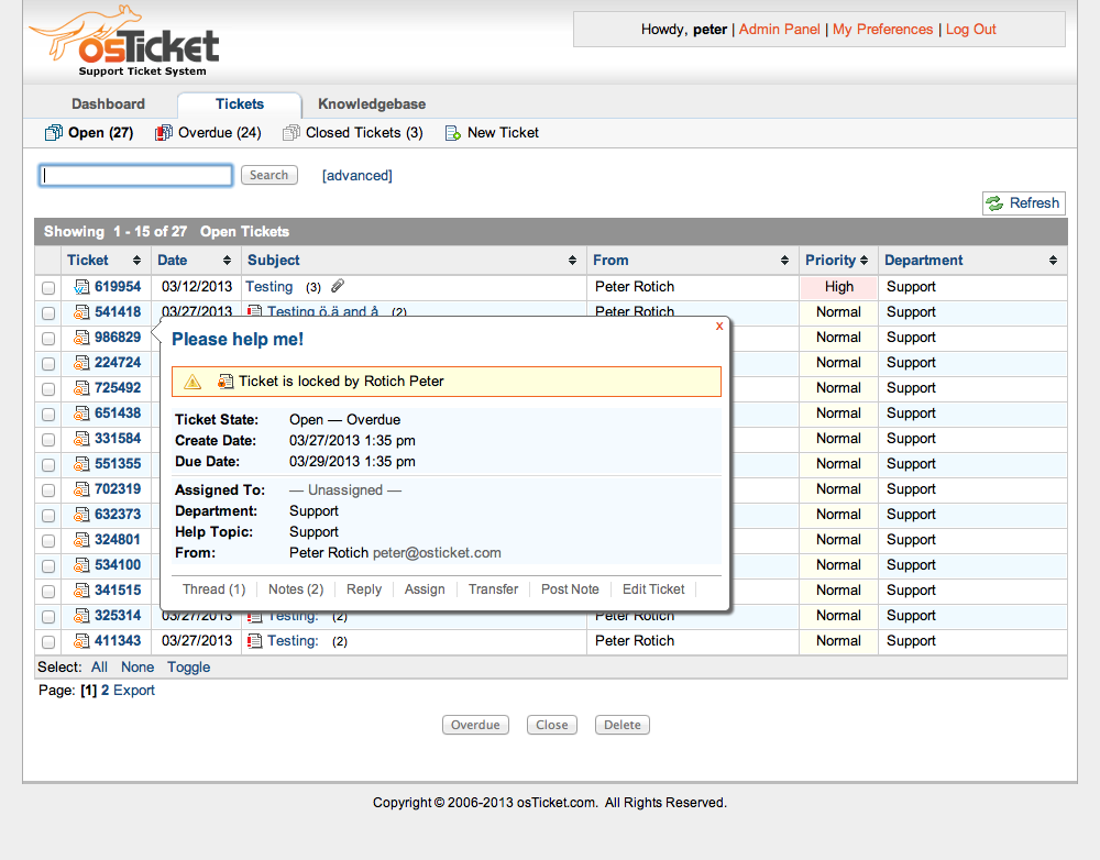 osTicket free helpdesk ticketing system - screenshot