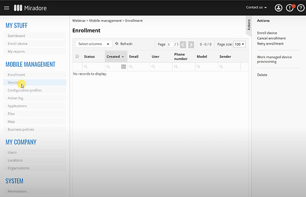 Miradore dashboard