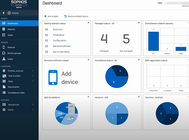 Sophos Mobile dashboard