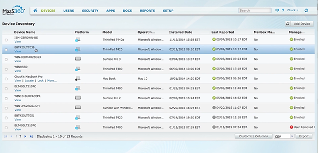 IBM MaaS360 dashboard