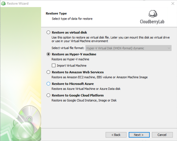 Restore as Hyper-V Machine