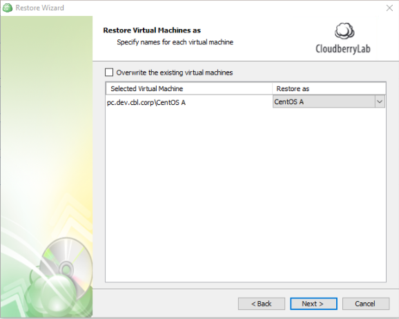 Restore to VM details