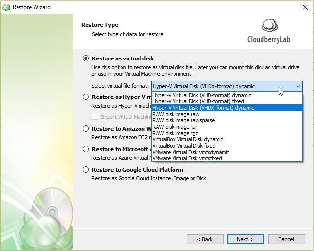 Restore Hyper-V Virtual Machine as a Virtual Disk