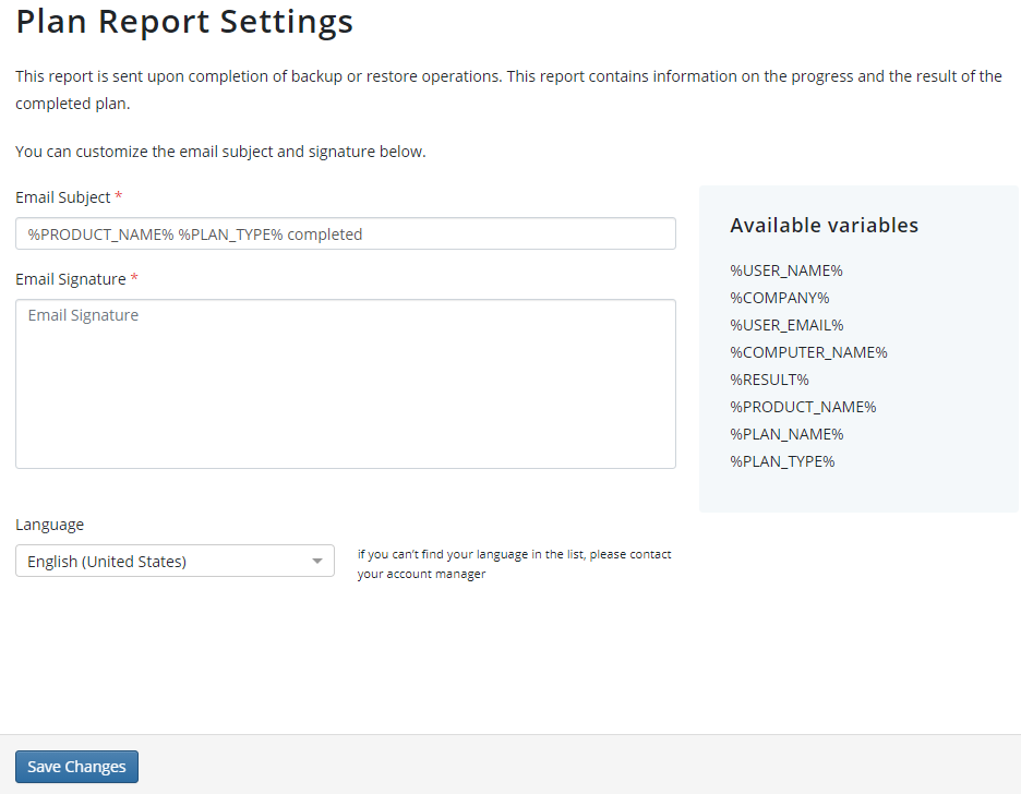 Customizing Plan Report Settings