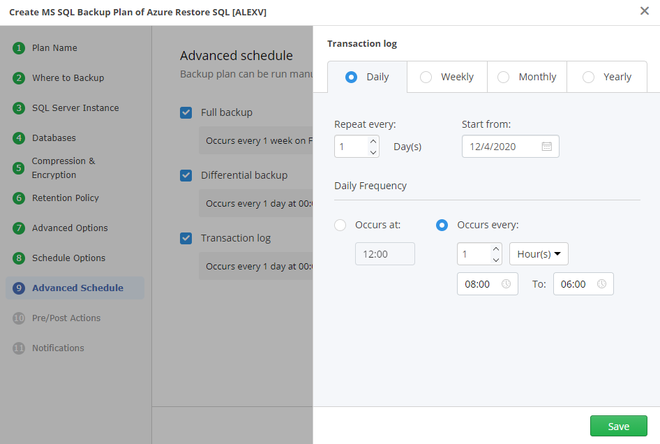 MSP360 Managed Backup Service: Advanced Schedule