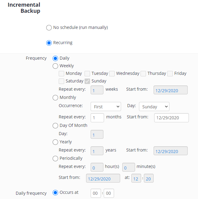 Hyper-V Backup: Schedule Options