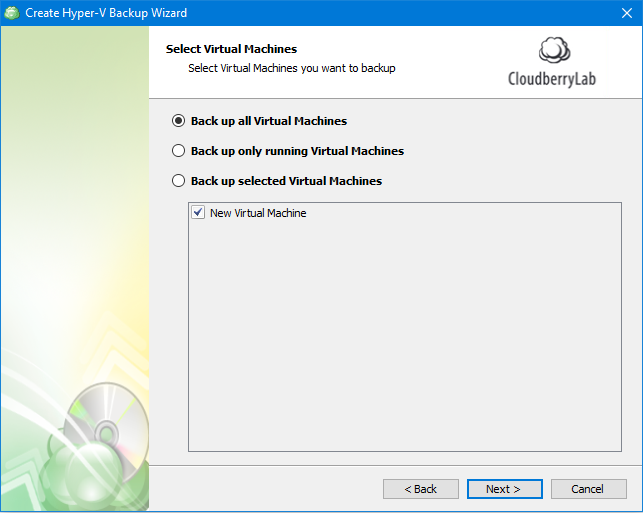 Hyper-V Backup: Selecting a VM