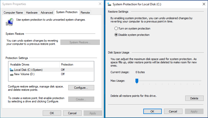 Disabling System Protection