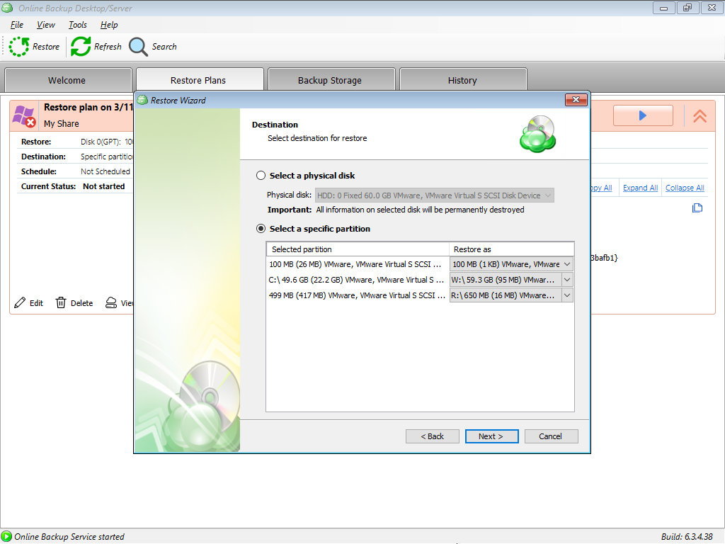 Selecting Specific Partitions for BIOS Environment in MSP360 Managed Backup