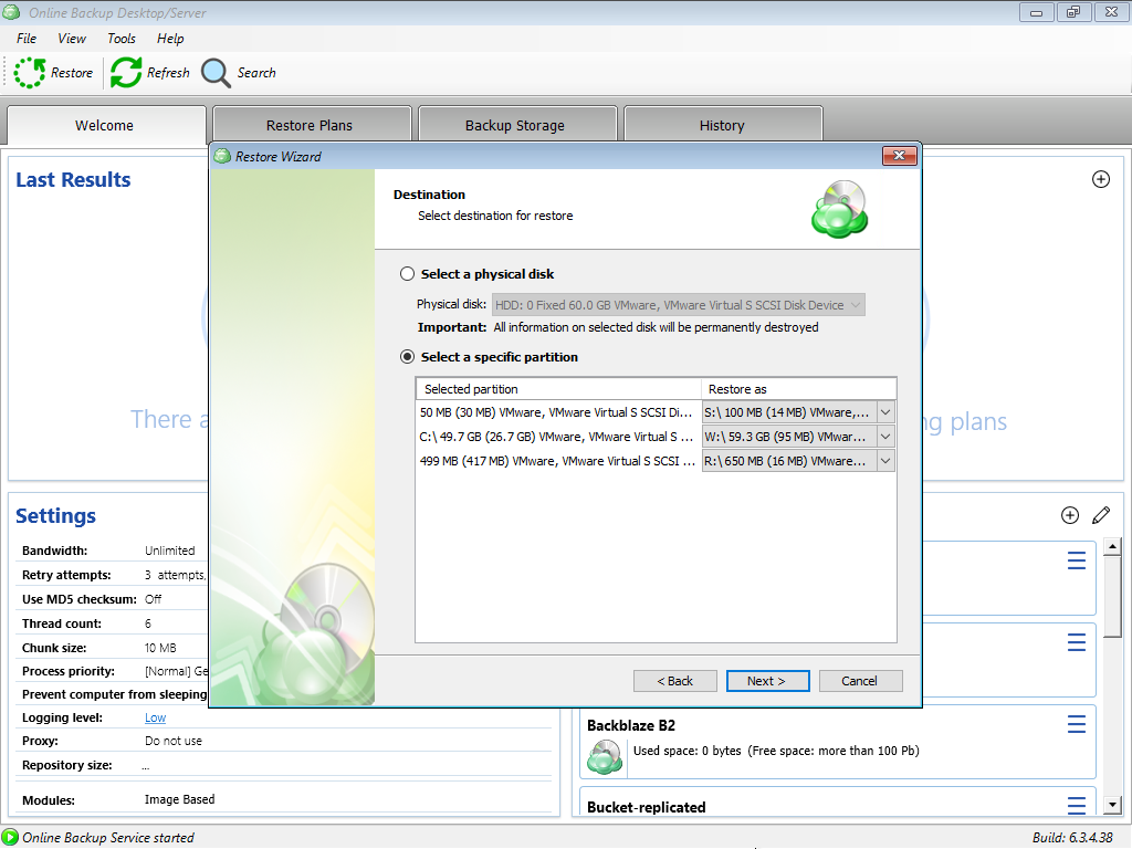 Selecting Specific Partitions for BIOS Environment in MSP360 Managed Backup