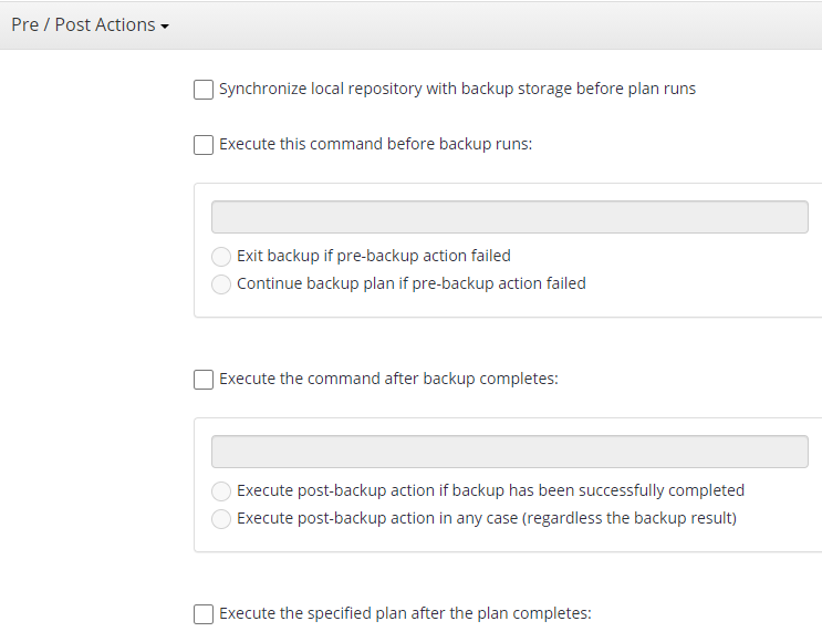 Pre-/Post-Actions in MSP360 Managed Backup Web Console