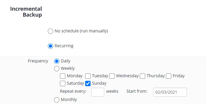 Incremental Backup Schedule Options in MSP360 Managed Backup Web Console