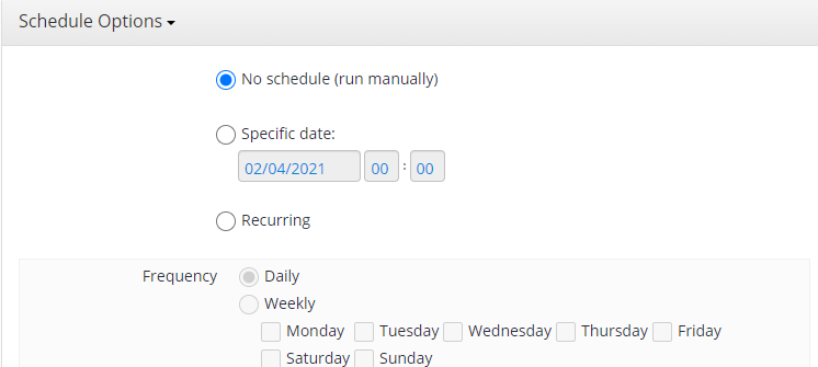 Schedule Options in MSP360 Managed Backup Sevice