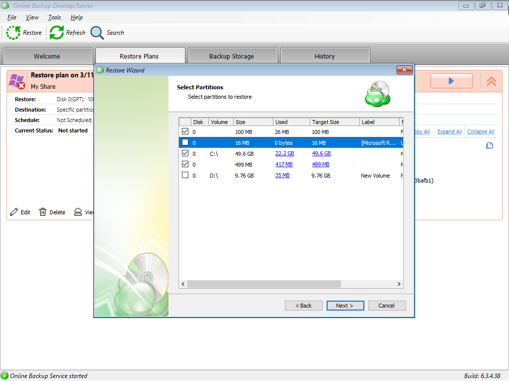 Selecting Partitions in MSP360 Managed Backup