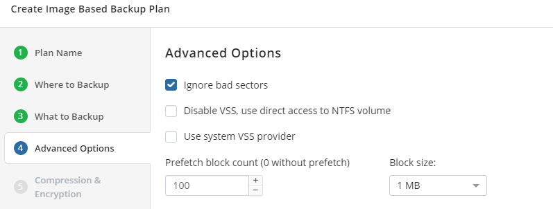 MSP360 Managed Backup: Image-Based Backup Plan Advanced Options