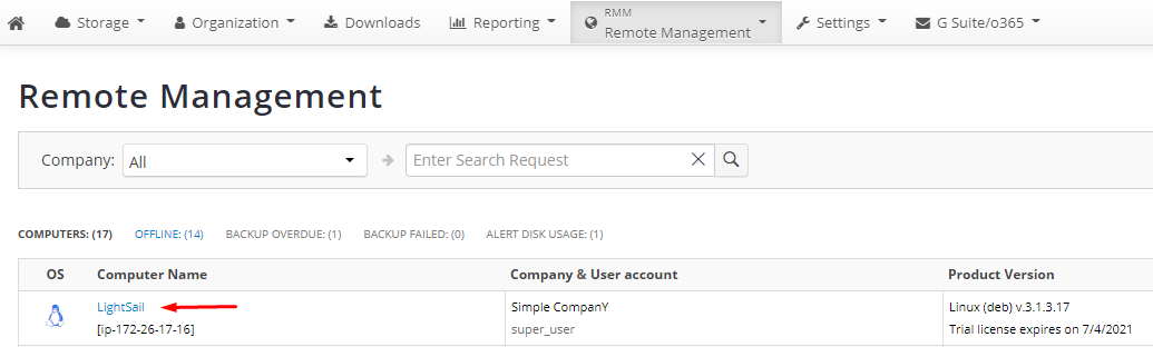 MSP360 Managed Backup: Finding the Lightsail Instance