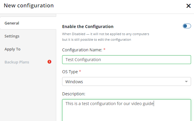 MSP360 Managed Backup: New Configuration's General Options