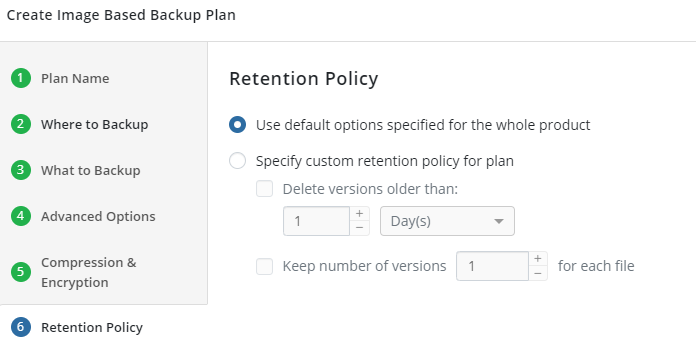 MSP360 Managed Backup: Image-Based Backup Plan Retention Policy
