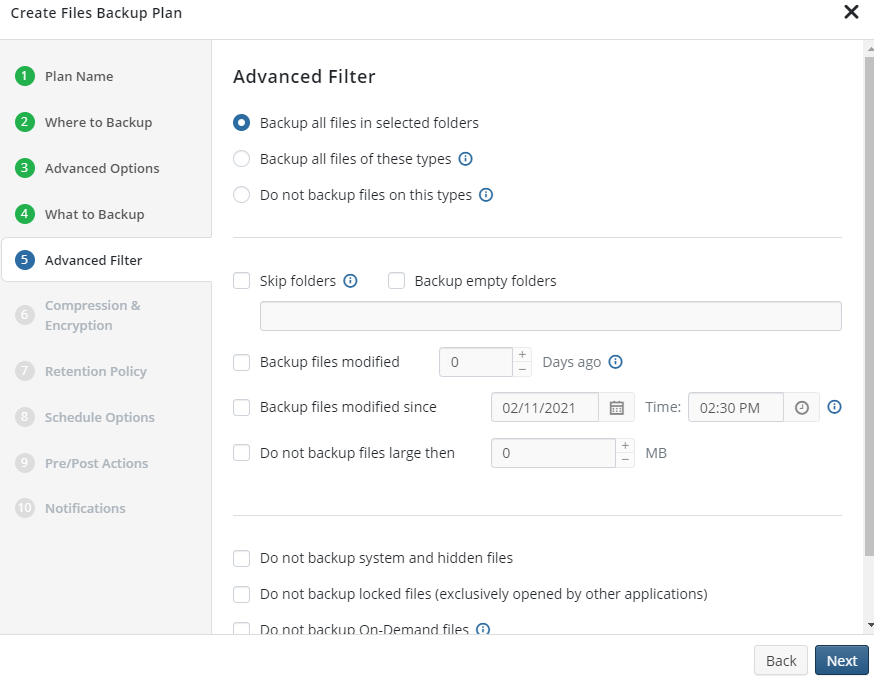 MSP360 Managed Backup: the Advanced Filter Tab