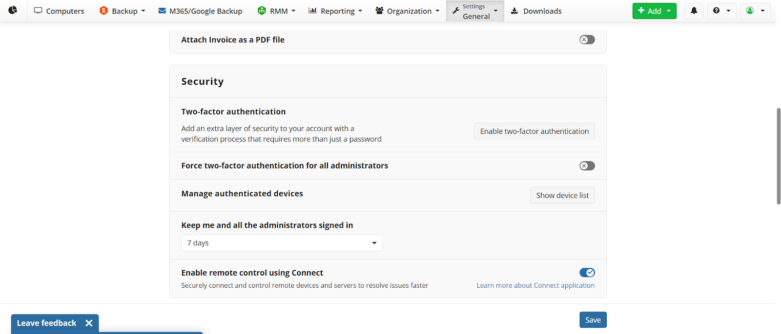 MSP360 Control - enable