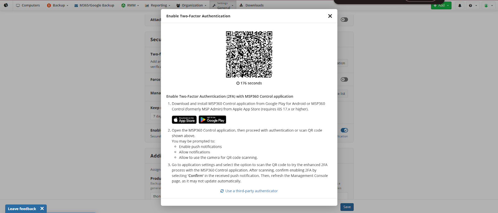 MSP360 Control - enable