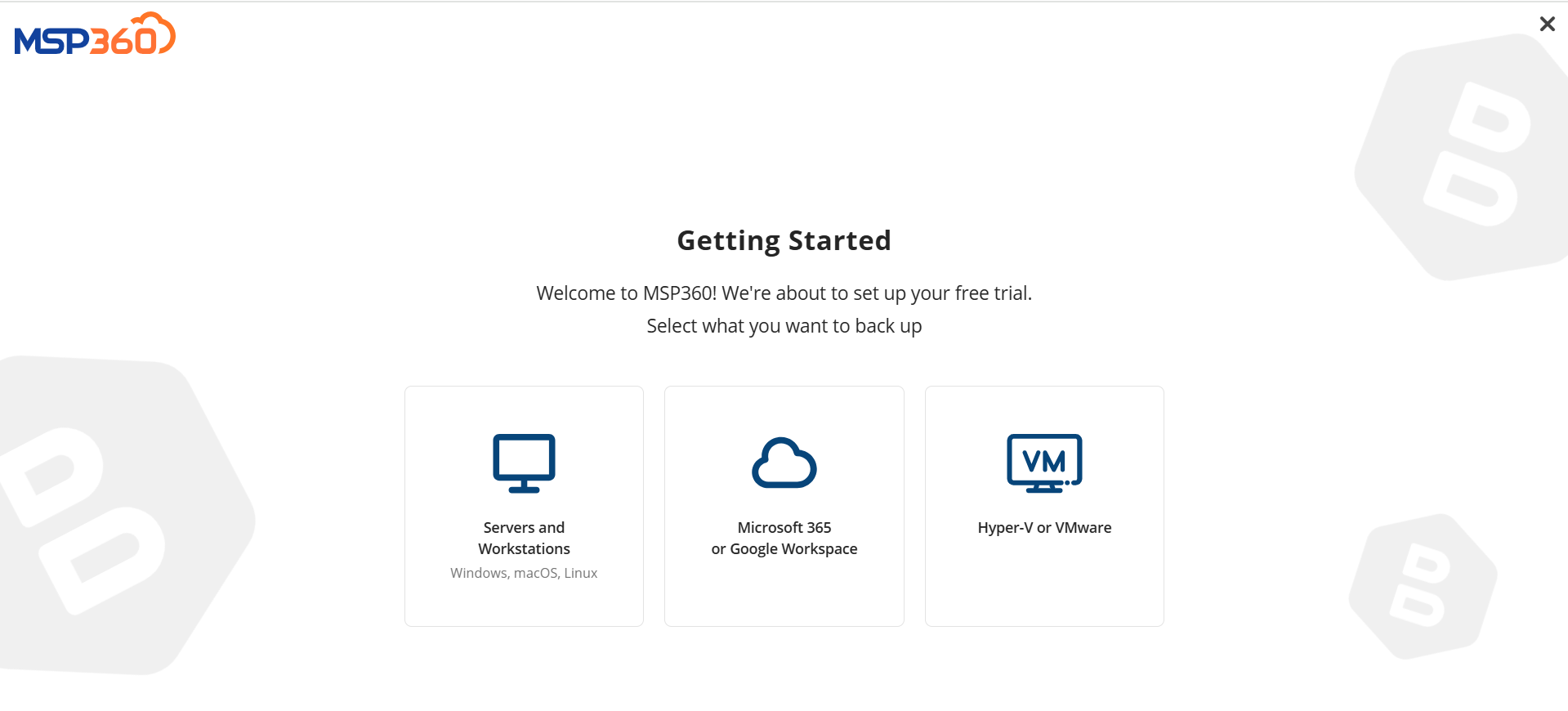 MSP360 getting started wizard