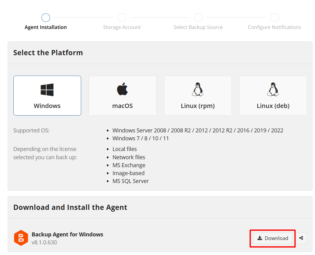 Download agent on the endpoint