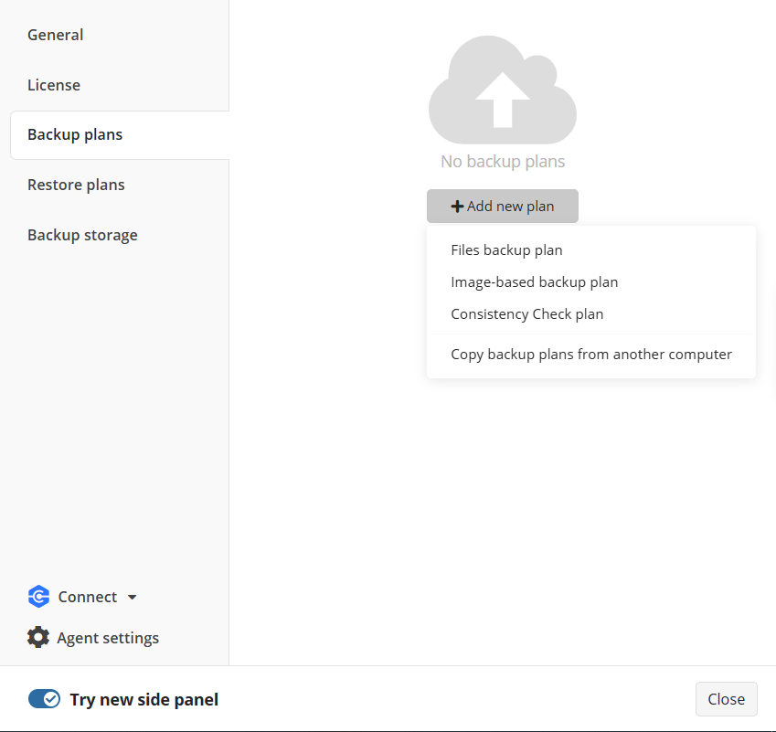 Create new backup plan