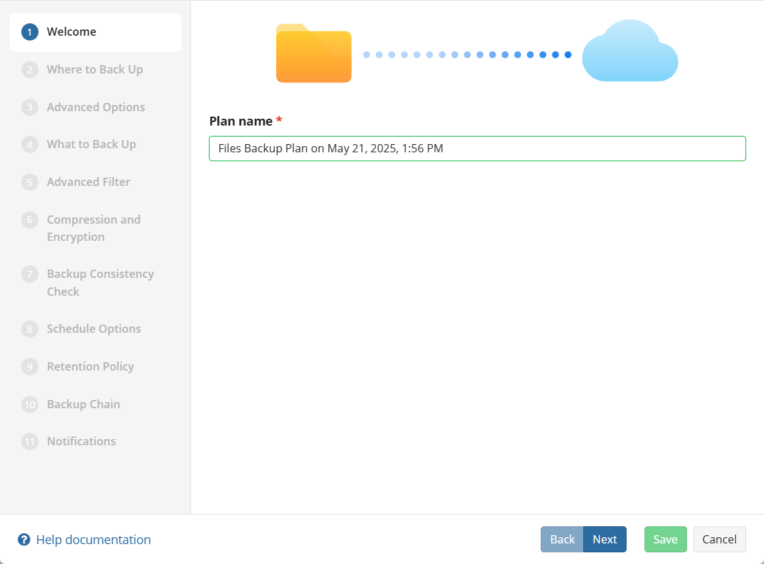 Files backup wizard