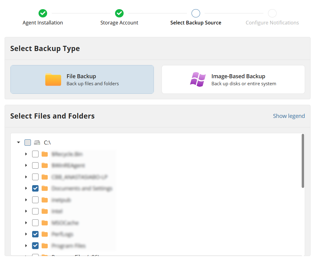 Select files for backup