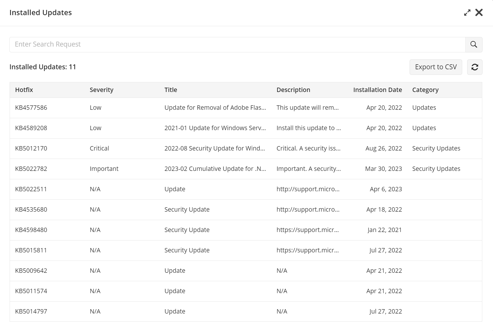 Installed updates