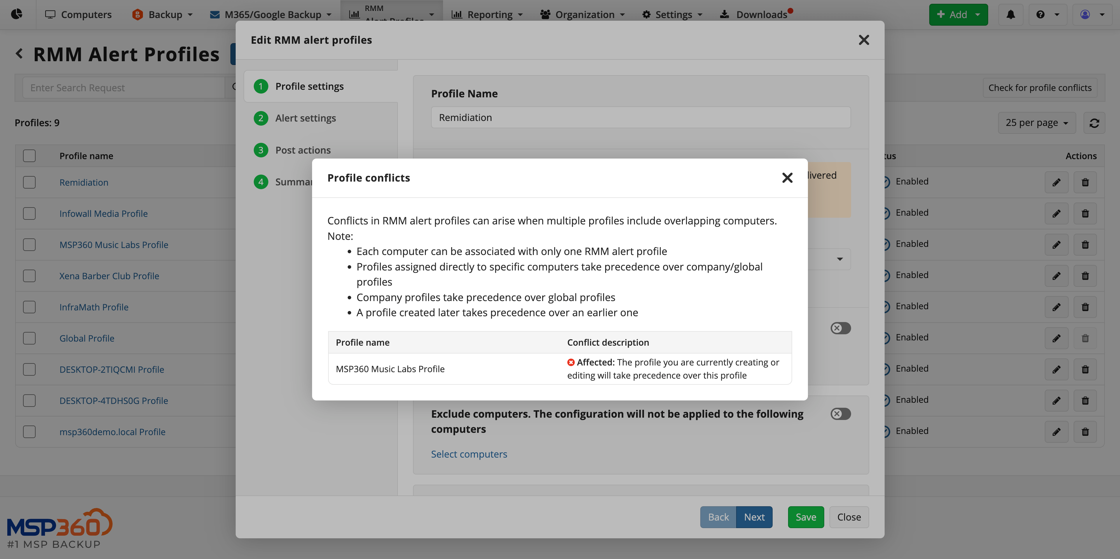 Alert Profile Conflict Details | MSP360 Blog Alert Profile Conflict Details